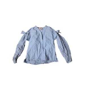 Scotch Soda Girls Blue White Stripe Cold Shoulder Bow Tie Sleeve Top Kids M